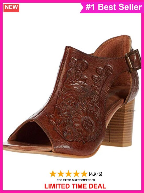 Shoes - Genuine Leather Slip-On Shooties Peep Toe Block Heel